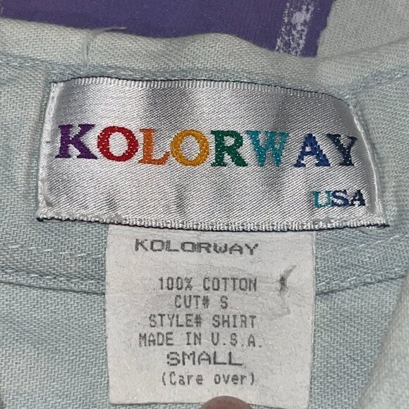 KOLORWAY Hand Painted Denim Button Down New Orleans Jazz Mardi Gras Shirt Top - Picture 9 of 10